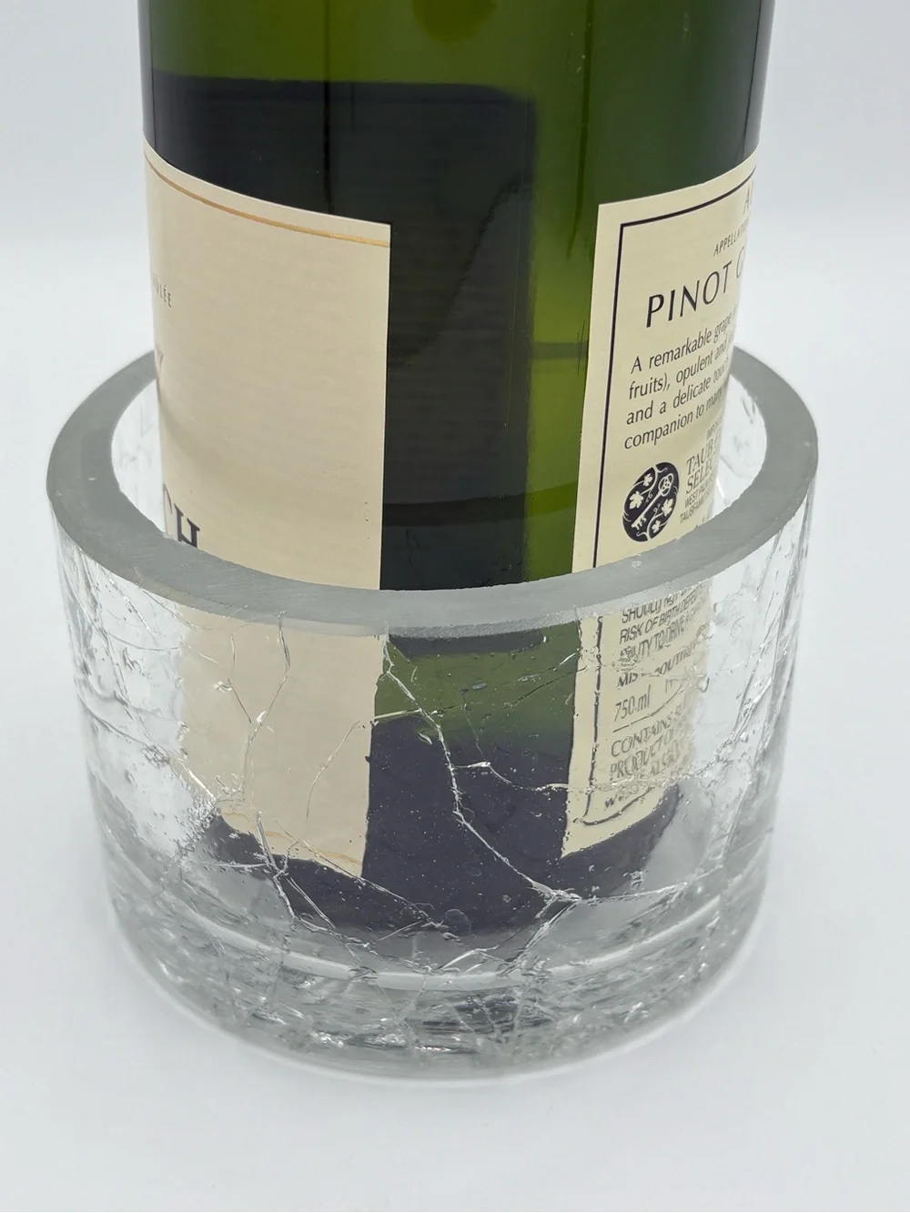 Vintage Blenko Clear Crackle Glass Wine Bottle Coaster Mid Century